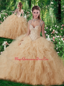 Discount Straps Beading 2016 Quinceanera Gowns in Champange