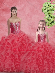 Wonderful Ball Gown Sweetheart Beading Princesita with Quinceanera Dresses in Coral Red
