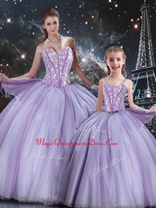 Sweet Ball Gown Beading Princesita with Quinceanera Dress in Lavender