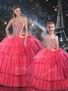 Fashionable Ball Gown Coral Red Princesita with Quinceanera Dress with Beading for Fall