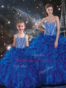 Wonderful Ball Gown Princesita with Quinceanera Dress with Beading and Ruffles in Blue for Fall
