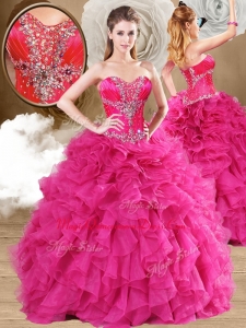 2016 New Style Ball Gown Fuchsia Quinceanera Dresses with Ruffles