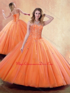 2016 Pretty Ball Gown Sweetheart Orange Quinceanera Dresses with Beading