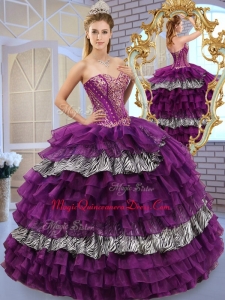 2016 Pretty Sweetheart Ball Gown Quinceanera Dresses with Ruffled Layers and Zebra