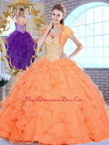 Beautiful Sweetheart Beading and Ruffles Quinceanera Dresses in Orange