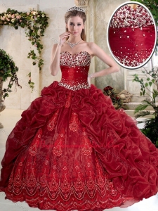 Gorgeous Brush Train Wine Red Quinceanera Dresses with Embroidery