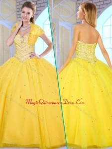 Modest Ball Gown Yellow Quinceanera Dresses with Beading