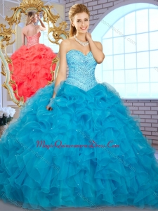 Pretty Ball Gown Teal Quinceanera Dresses with Beading and Ruffles