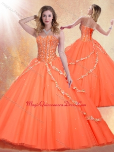Romantic Sweetheart Brush Train Quinceanera Dresses with Beading