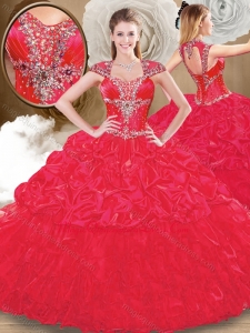 2016 Perfect Sweetheart Red Quinceanera Dresses with Beading and Pick Ups