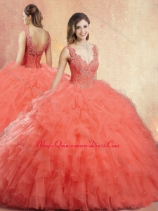 New Arrivals V Neck Quinceanera Dresses with Ruffles and Appliques
