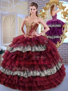 Fashionable Sweetheart Ball Gown Ruffled Layers and Zebra Sweet Couture Quinceanera Dresses