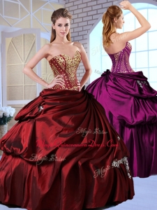 Gorgeous Ball Gown Taffeta Wine Red Couture Quinceanera Dresses with Pick Ups