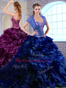 Perfect Brush Train Ruffles and Appliques Couture Quinceanera Dresses in Royal Blue