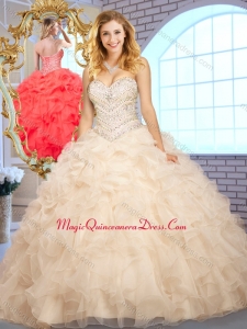 Beautiful Ball Gown Champagne Couture Quinceanera Dresses with Beading and Ruffles