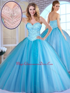 Most Popular Ball Gown Baby Blue Couture Quinceanera Dresses with Beading