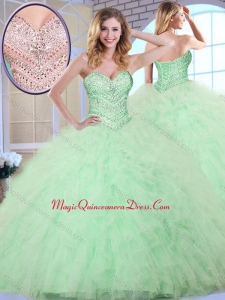 New Style Ball Gown Apple Green Couture Quinceanera Dresses with Beading and Ruffles