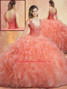 Pretty V Neck Couture Quinceanera Dresses with Ruffles and Appliques