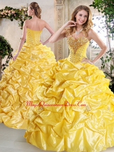 Formal Ball Gown Quinceanera Dresses with Beading and Pick Ups for Spring