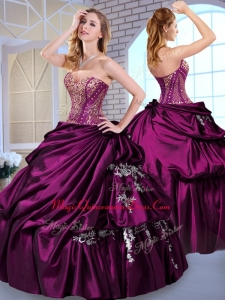 Formal Ball Gown Taffeta Dark Purple Quinceanera Dresses with Pick Ups