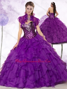 New Style Sweetheart Ruffles and Sequins Couture Quinceanera Dresses in Purple