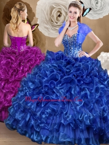 Pretty Royal Blue Couture Quinceanera Dresses with Beading and Ruffles