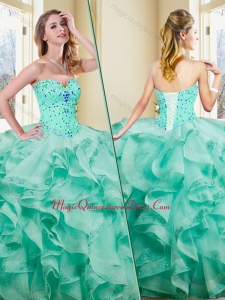 Formal Ball Gown Appliques and Ruffles Turquoise Quinceanera Dresses