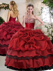 Formal Ball Gown Beading and Pick Ups Quinceanera Dresses in Wine Red