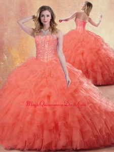 Formal Ball Gown Orange Red Quinceanera Dresses with Ruffles