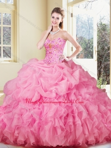 Formal Ball Gown Rose Pink Quinceanera Dresses with Ruffles and Pick Ups