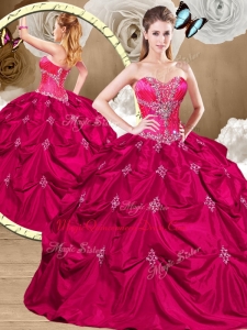Formal Hot Pink Sweet 16 Dresses with Appliques and Pick Ups
