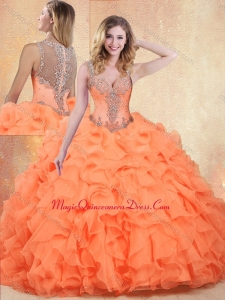 Formal Straps Orange Red Quinceanera Dresses with Ruffles and Appliques