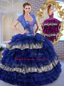 Formal Sweetheart Ball Gown Ruffled Layers and Zebra Quinceanera Dresses