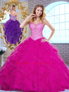 Formal Sweetheart Beading and Ruffles Quinceanera Dresses in Fuchsia
