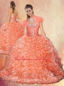 Formal Brush Train Quinceanera Dresses with Beading and Ruffles
