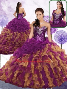 Formal Sweetheart Beading and Ruffles Quinceanera Dresses in Multi Color
