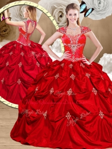 2016 Gorgeous Red Sweet 15 Quinceanera Dresses with Appliques and Pick Ups