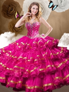 Formal Ball Gown Quinceanera Dresses with Beading and Ruffled Layers