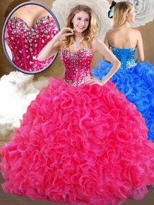 Formal Hot Sweetheart Hot Pink Quinceanera Dresses with Ruffles