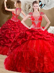Formal Red Quinceanera Dresses with Beading and Pick Ups