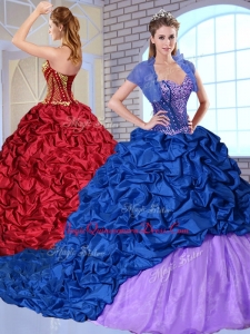 New Style Sweetheart Brush Train Pick Ups and Appliques Sweet 15 Quinceanera Dresses