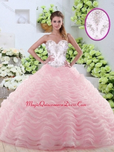 Sweet Brush Train Sweet 15 Quinceanera Dresses with Beading and Ruffled Layers
