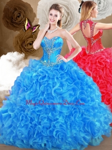 2016 Pretty Blue Sweet 15 Quinceanera Dresses with Beading and Ruffles