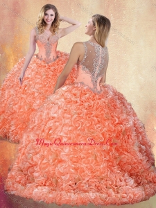Beautiful Straps Brush Train Sweet 15 Quinceanera Dresses with Ruffles and Appliques
