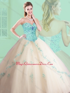 Classical Sweetheart Beading and Appliques Champagne Sweet 15 Quinceanera Dresses