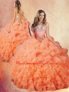 Customized Brush Train Sweet 15 Quinceanera Dresses with Ruffles and Pick Ups