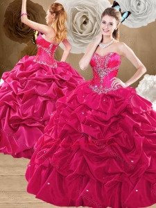 Discount Brush Train Hot Pink Sweet 15 Dresses with Pick Ups