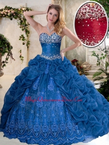 Luxurious Brush Train Sweet 15 Quinceanera Dresses with Pick Ups and Embroidery
