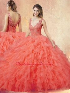 New Arrivals V Neck Sweet 15 Quinceanera Dresses with Ruffles and Appliques