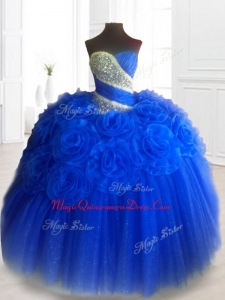 Classical Hand Made Flowers Custom Made Sweet 16 Dresses in Royal Blue